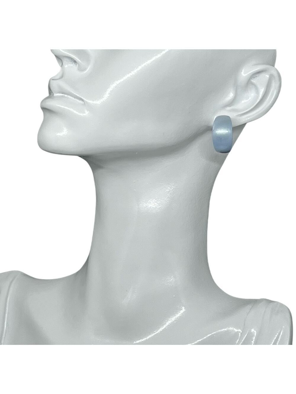 Vintage Light Blue Hoop Earrings Retro 80s Post Earrings Classic Hoops
